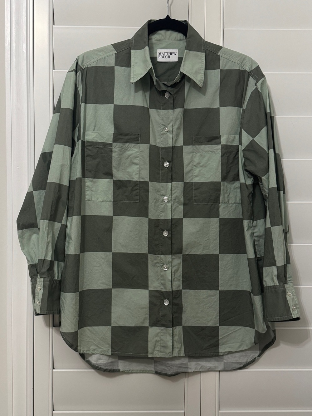 Matthew Bruch sage checkerboard oversized button down